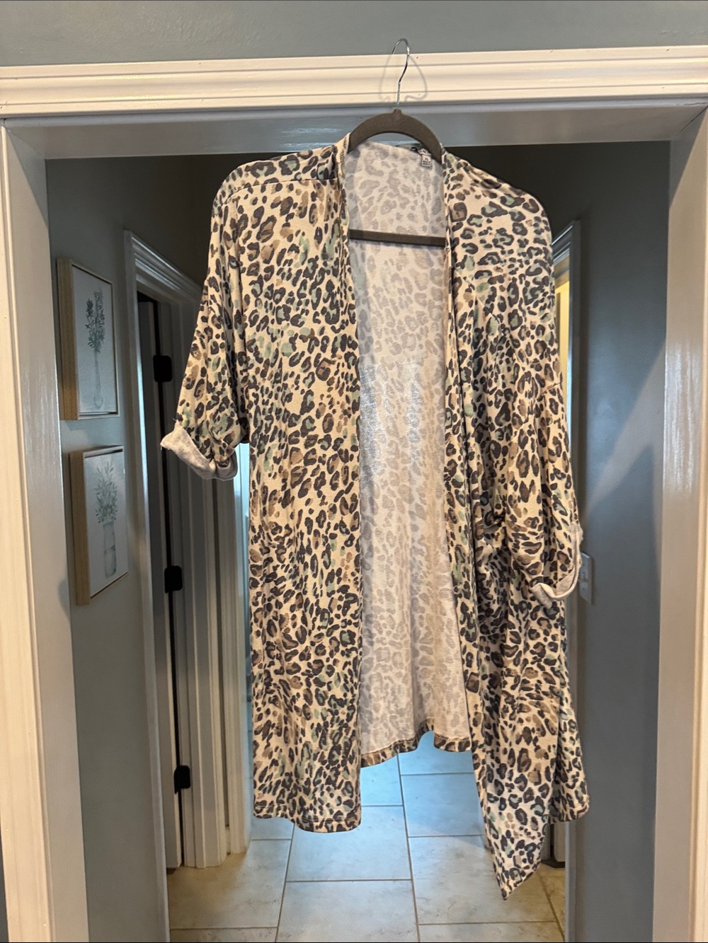 white birch Leopard Print Duster Cardigan in Cream and Brown